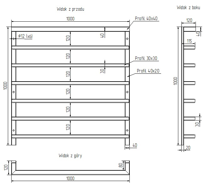 dane techniczne balustrady francuskiej SB-13/1